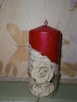 Vela decorada con papel arroz y flores de tela